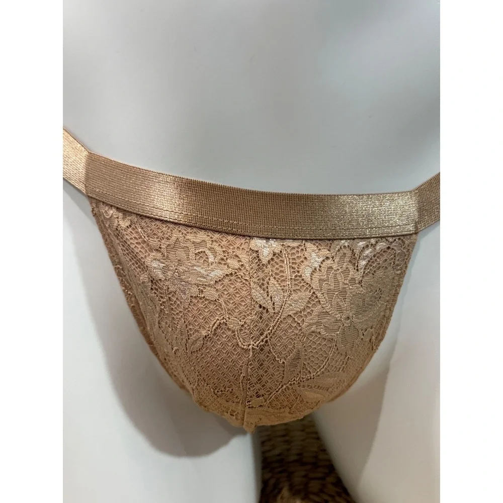 Cosabella Never Say Never Men's Italian Lace Thong Nude Beige Size XL NWT